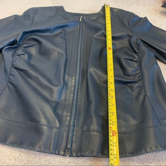 LAFAYETTE 148 Black ruched Front zipper soft lambskin leather jacket Sz 14 - Picture 11 of 12